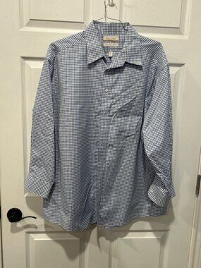Gold Label Roundtree Yorke Shirt Men's 17.5 33 Button-Down EZ Wash Blue Check